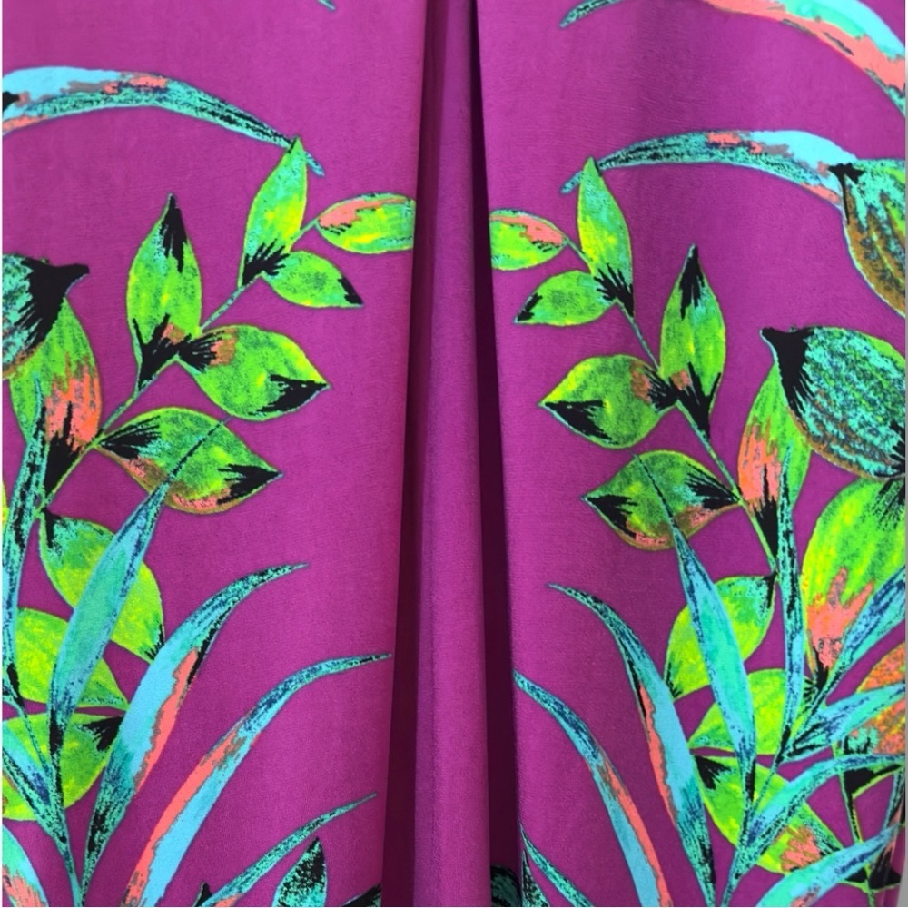 515 Nicole Miller | NWOT Magenta Tropical Leaf Print Sheath Midi Dress (Sz S) - Picture 11 of 17